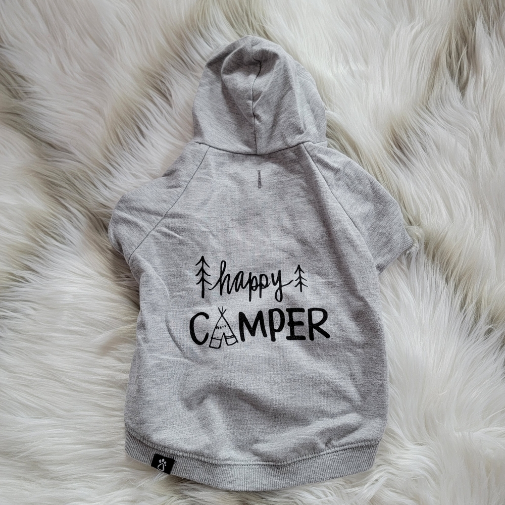 Happy Camper Gray Lightweight Hooded Dog Sweatshirt